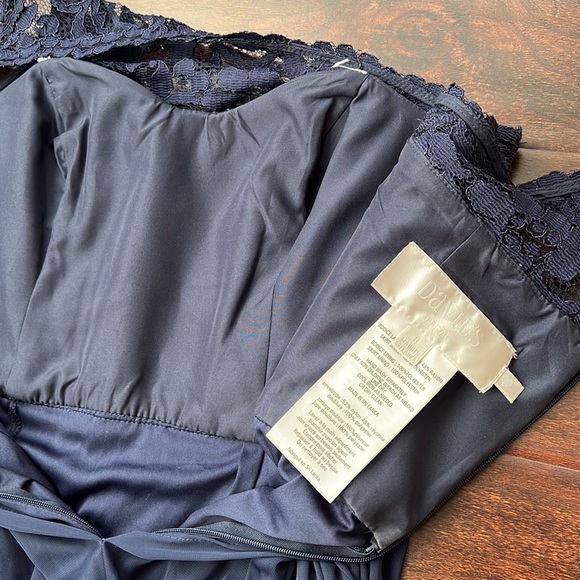 David Bridal One Shoulder Lace Navy Maxi Dress - Picture 6 of 8